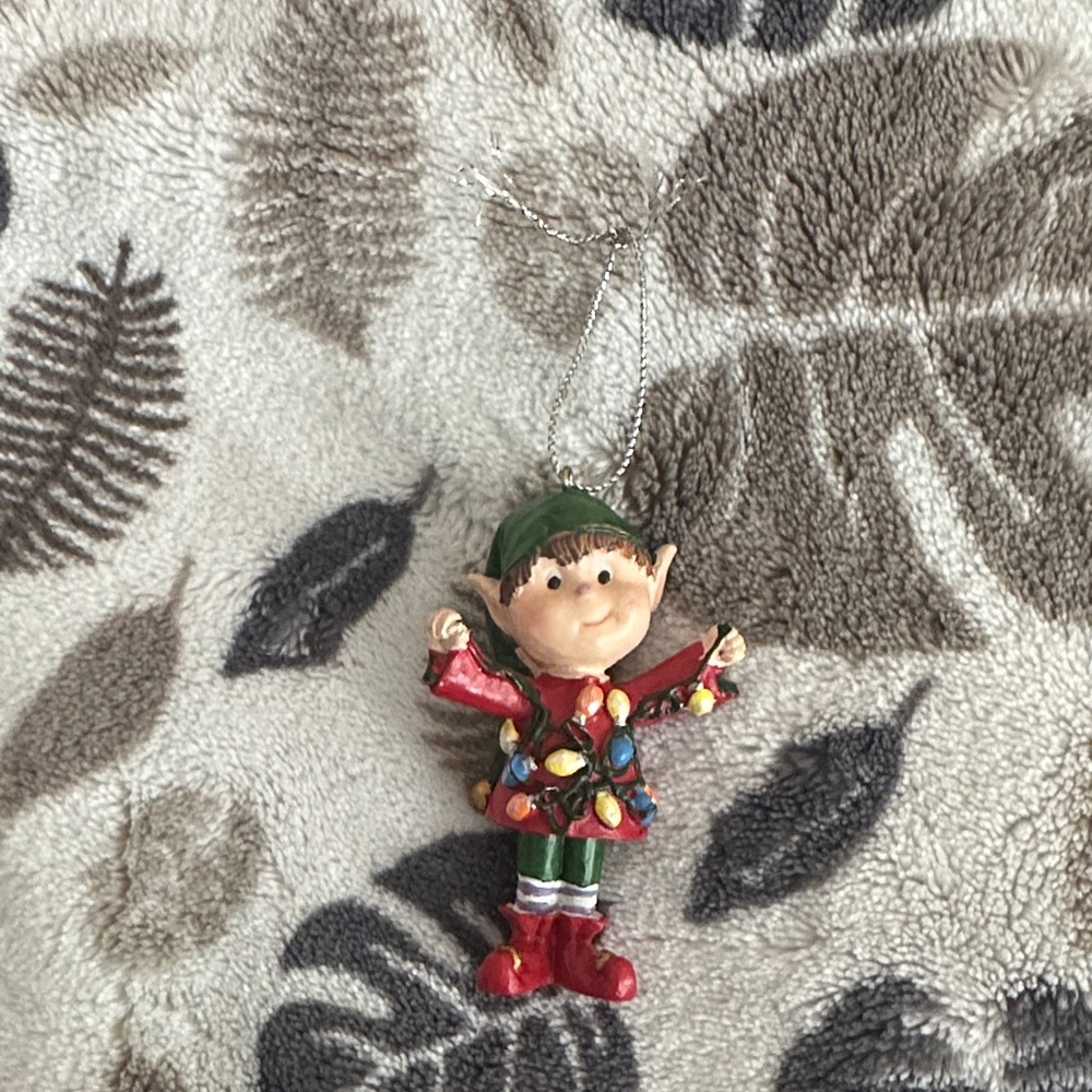 Festive Elf 🧝 Ornament Holding String of Christmas 🎄 Lights ✨
